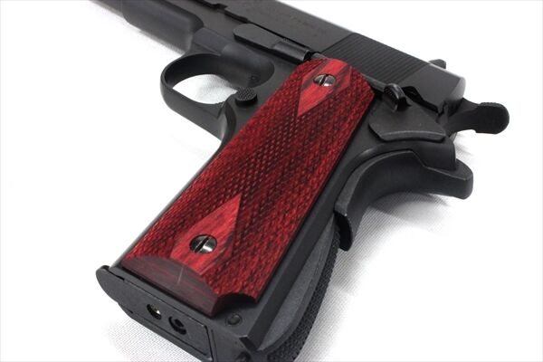 【PANDORA ARMS】ウッドグリップ｜ガバメント/45AUTO｜ダイヤチェッカー/レッド
