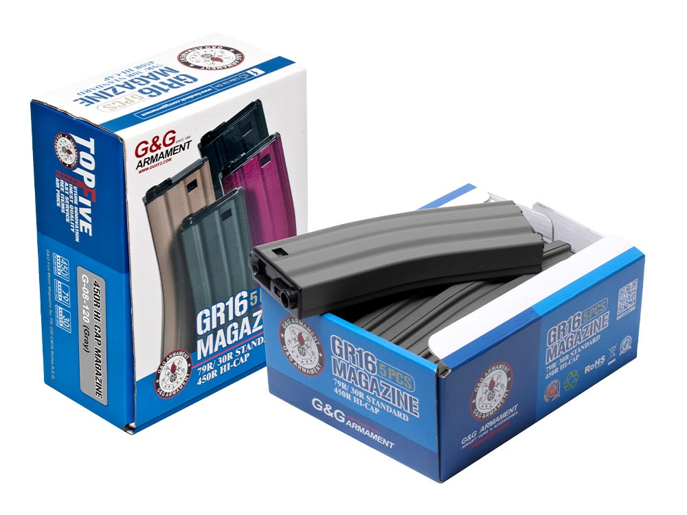 【G&G】450R Standard Magazine for GR16 Gray 5pcs/pack G-08-120