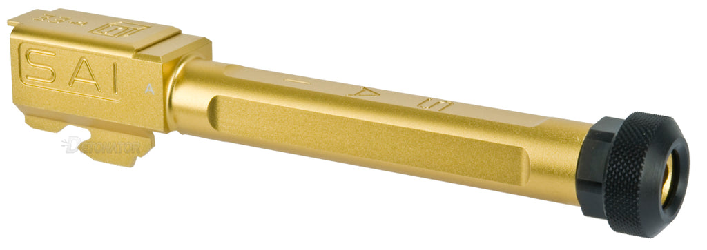 【DETONATOR】東京マルイGLOCK17/18C GEN3対応　Salient Arms ボックスフルートタイプ サイレンサー対応 アルミアウターバレル-Ｇｏｌｄ 14mm逆ネジ