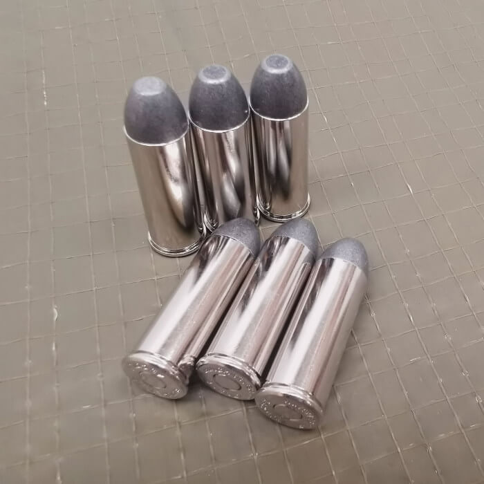 【RIGHT】リアルダミーカート 軽量ニッケルシルバータイプ 45COLT WINCHESTER刻印 6発入