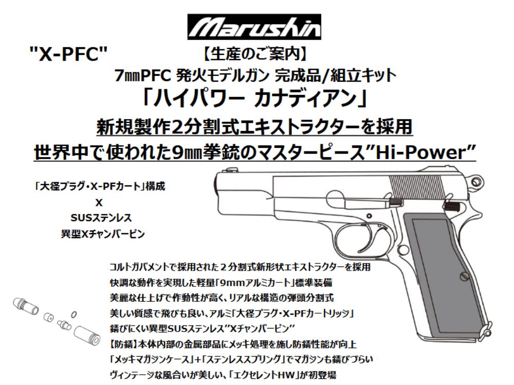 【マルシン】7mmPFC 発火モデルガン MK1 ハイパワー カナディアン【組立キット】（2026年2月頃再販予定・予約）