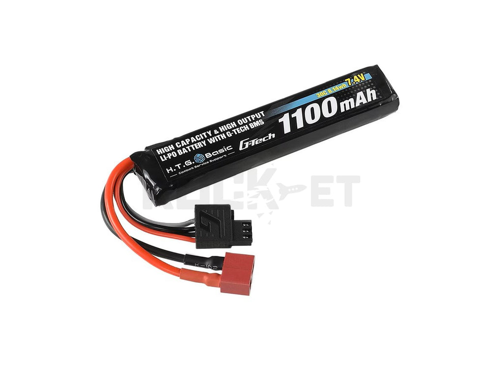 [HTG] LiPo Battery for Electric Airsoft Guns 7.4V 1100mAh 30C Stick Type Deans Compatible Connector (T-Type) [HighCapacity/HighOutput]