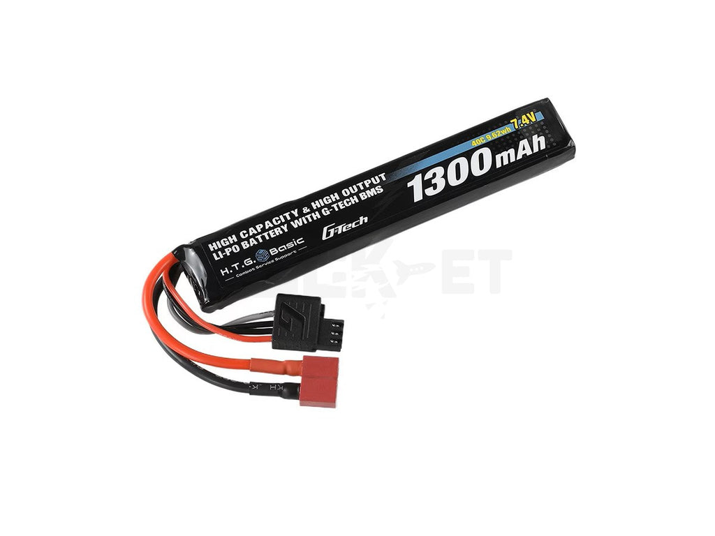 【HTG】LiPo Battery for Electric Airsoft Guns 7.4V 1300mAh 40C Stick Type Deans Compatible Connector (T-Plug) [High Capacity/High Output]