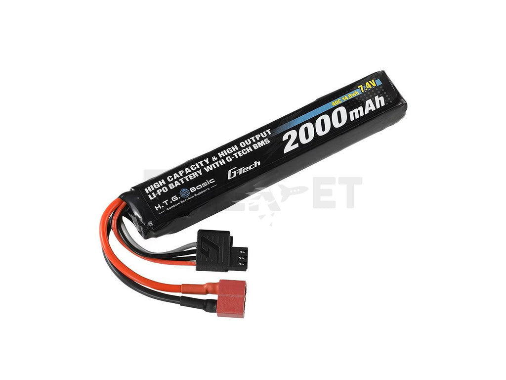 【HTG】リポバッテリー 電動ガン用 7.4V 2000mAh 40C スティックType ディーンズ互換コネクター(T型) [HighCapacity/HighOutput]