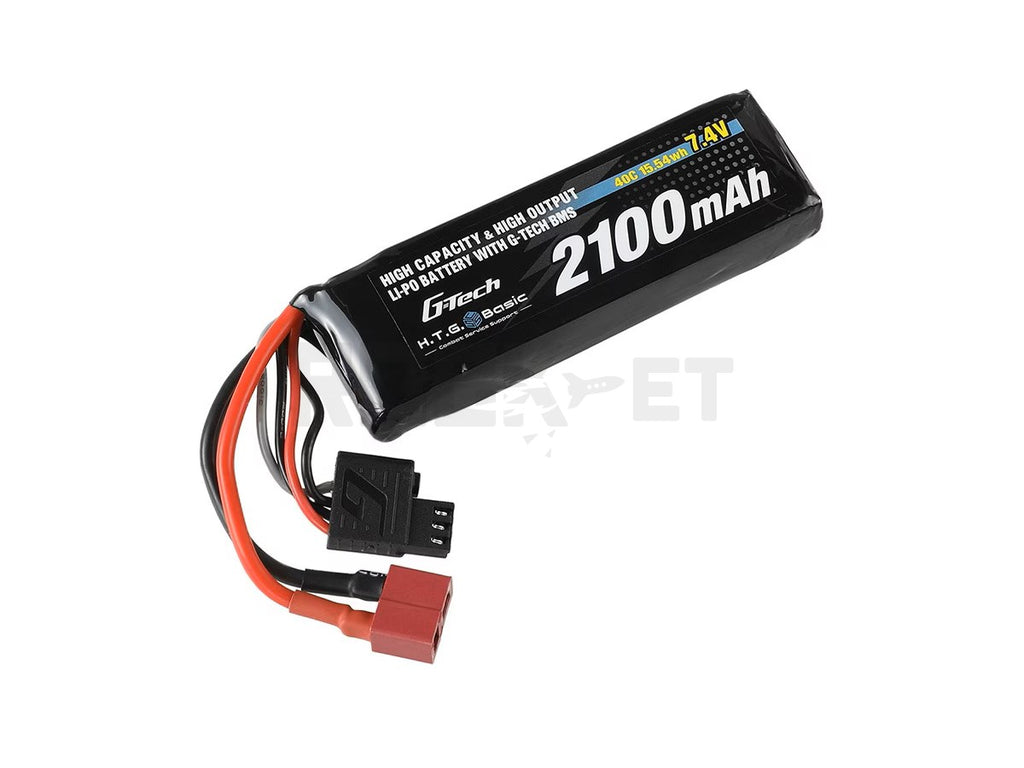 【HTG】リポバッテリー 電動ガン用 7.4V 2100mAh 40C ミニSディーンズ互換コネクター(T型) [HighCapacity/HighOutput]