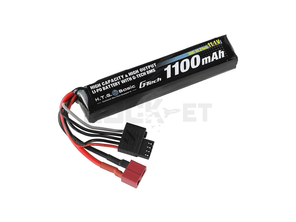【HTG】リポバッテリー 電動ガン用 11.1V 1100mAh 30C スティックType ディーンズ互換コネクター(T型) [HighCapacity/HighOutput]