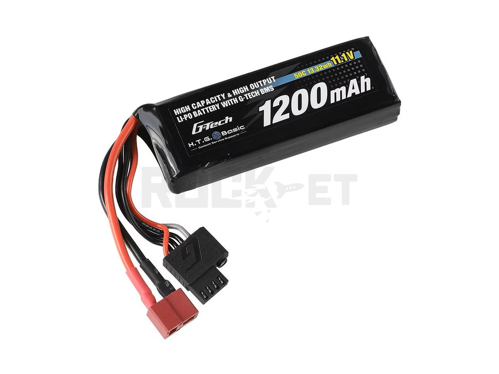 【HTG】リポバッテリー 電動ガン用 11.1V 1200mAh 50C ミニS ディーンズ互換コネクター(T型) [HighCapacity/HighOutput]