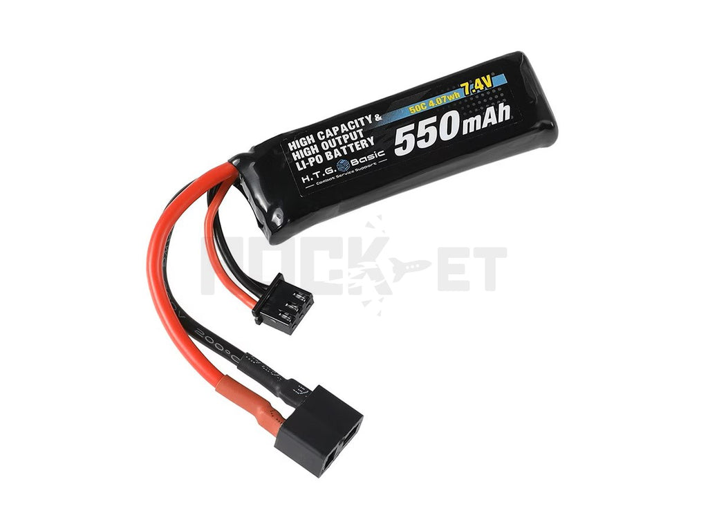 【HTG】リポバッテリー 電動ガン用 7.4V 550mAh 50C マイクロスティックType ディーンズ互換コネクター(T型) [HighCapacity/HighOutput]