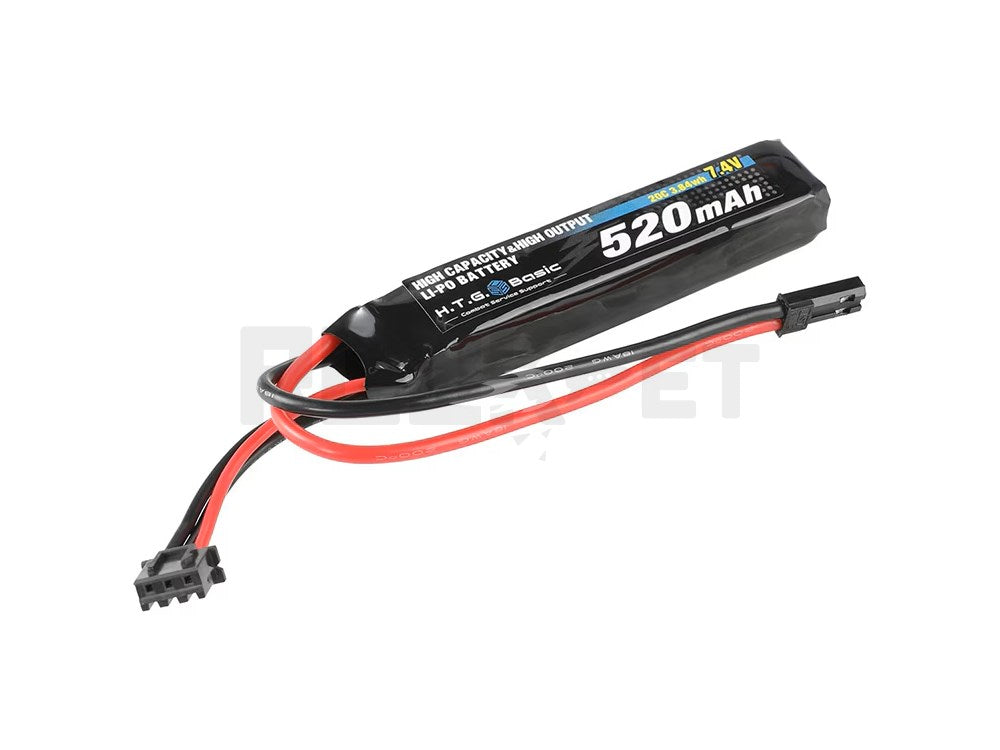 【HTG】リポバッテリー 電動ハンドガン/コンパクトマシンガン用 Li-Poバッテリー 7.4V 520mAh 20C BECコネクタ [HighCapacity/HighOutput]