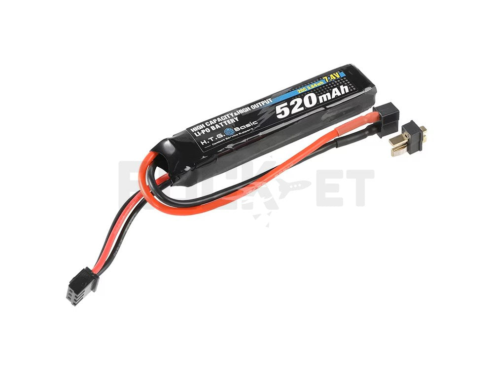 【HTG】リポバッテリー 電動ハンドガン/コンパクトマシンガン用 Li-Poバッテリー 7.4V 520mAh 20C ミニTコネクタ [HighCapacity/HighOutput]