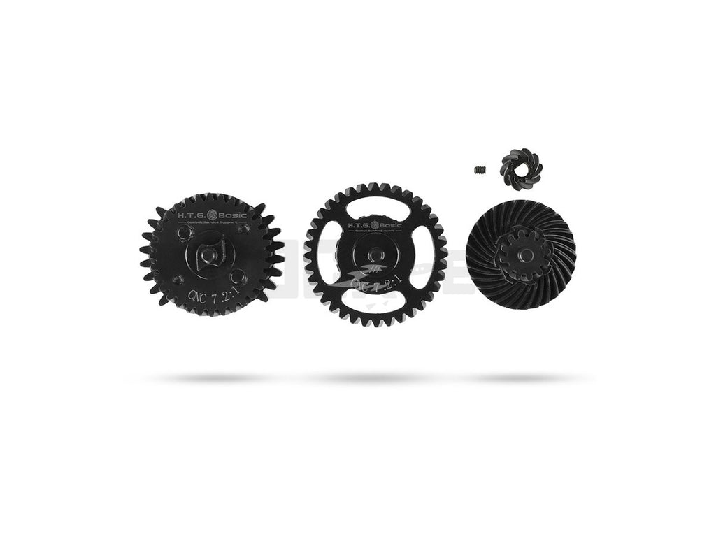 [HTG] Spiral Helical Steel Gear Set 7.2:1 "Gen Gear" for Airsoft Electric Guns - CNC Machined, Dual Sector Gear, DSG Gear