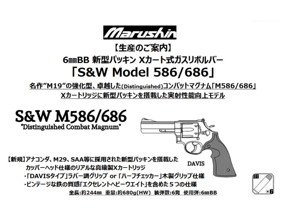 マルシン】S&W M586/686 DAVISラバー調グリップ 6mmBB 新型パッキン X