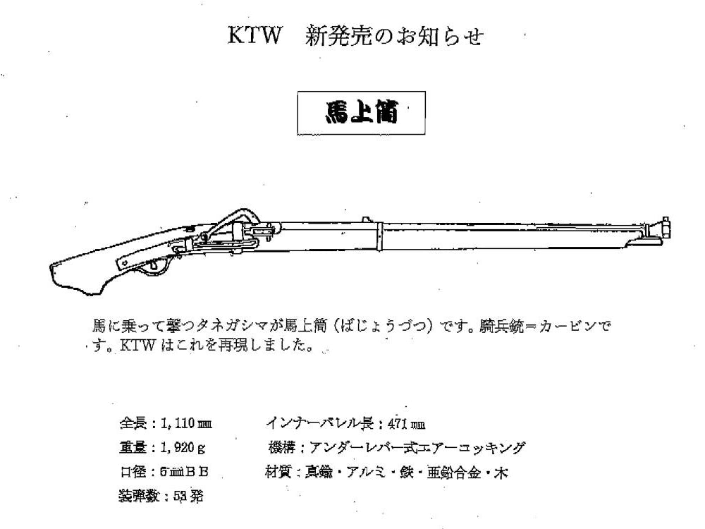 【KTW】 馬上筒/タネガシマカービン