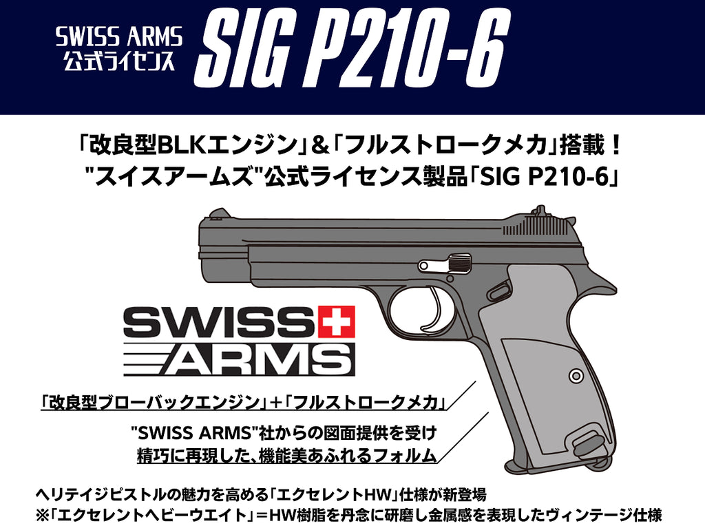 【マルシン】 SIG P210-6 SWISS ARMS Official Licensed 6mmBBガスブローバック（2023年3月18日発売）